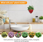 3.9In Red Heart Self-Watering Wall Planter, PLA 3D Printed No Drill Adhesive Planter with 200ml Capacity, Indoor Succulent Planter for Home Office Decor