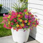 INXUGAO Artificial Fake Flowers Plants for Outdoor Spring Summer Decor, 12 Bundles Faux Silk Flowers for Outdoor Outside Planter Colorful Daisy UV Resistant Look Real for Front Door Porch Patio Yard
