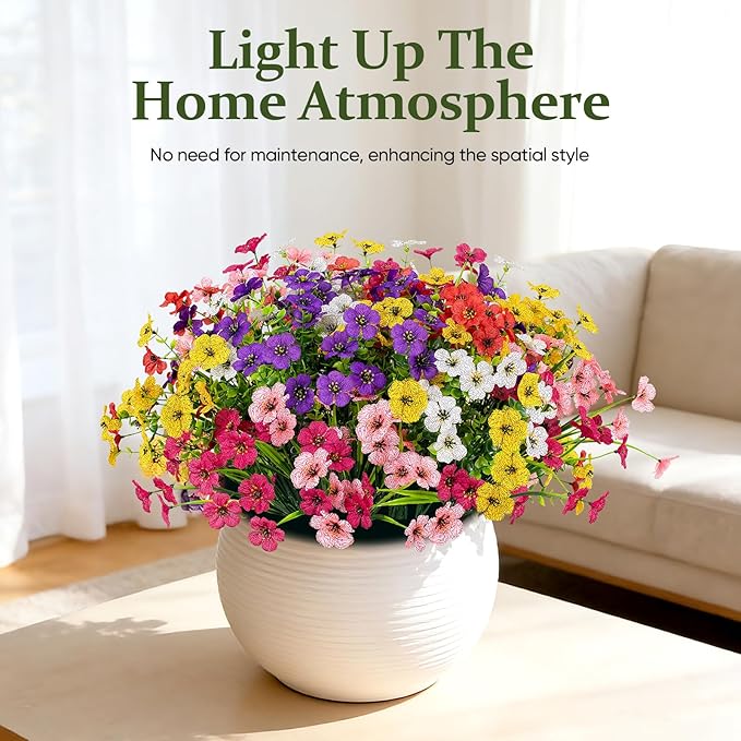 24 Bundles Lifelike Outdoor Artificial Flowers, UV Protected No Fade Fake Silk Plants for Spring Summer, Realistic Faux Flowers for Garden Porch Patio Decorations (6 Color Mix)