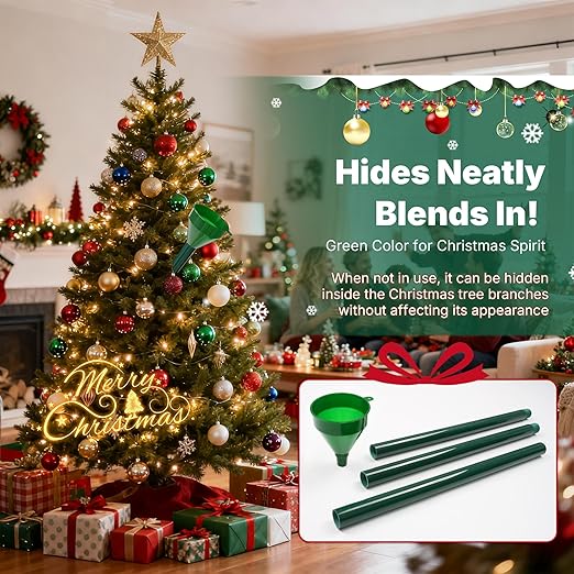 51" Christmas Tree Watering Funnel with Hose of Plastic Longer Christmas Tree Watering Device, Xmas Plant Watering Tool for Indoor Plants Spill-Free, Adjustable 3-Section Design