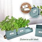 volila Herb Planter Indoor - Set of 3 Teal Blue Indoor Herb Garden Pots for Plants with Leather Handled Tray - Window Sill Plant Shelf - Herb Pots with Drainage Holes and Labels