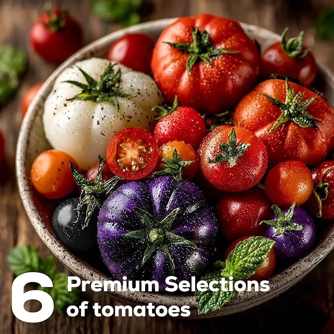 12-Pod Tomato Seed Kit Compatible with All Hydroponics, 6 Pack Varieties: Cherry Tomato, Beefsteak, Black Cherry, Cherokee Purple, Sweet Million, Brandywine, Easy to Grow, High Germination
