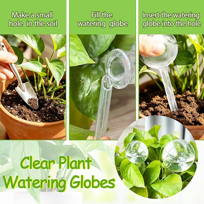 Pynqdfu 24 Pcs Plant Watering Globes,Clear Plastic Self-Watering Bulbs,Garden Automatic Watering Globes for Plant,Indoor,Outdoor,Graden,Flowers(Large,Medium,Small)