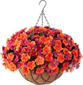 INXUGAO Artificial Hanging Flowers with Basket for Outdoor, Fake Hydrangea UV Resistant Arrangements in Pot Planter Spring Summer Decor for Indoor Porch Garden Yard(Orange Brown)