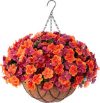 INXUGAO Artificial Hanging Flowers with Basket for Outdoor, Fake Hydrangea UV Resistant Arrangements in Pot Planter Spring Summer Decor for Indoor Porch Garden Yard(Orange Brown)