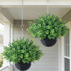 FOTEEWL Artificial Boxwood Hanging Baskets - 2 Sets of Hanging Plant Fake Bushes with Baskets,UV-Resistant Suitable for Outdoor,Porches,Eaves,Farmhouses,Courtyard Decorations