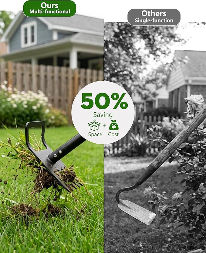 Garden Hoe, 2-in-1 Garden Hoe, 60" Adjustable Handle, Sharp Blade, Efficient Weeding & Tilling Tool for Gardening