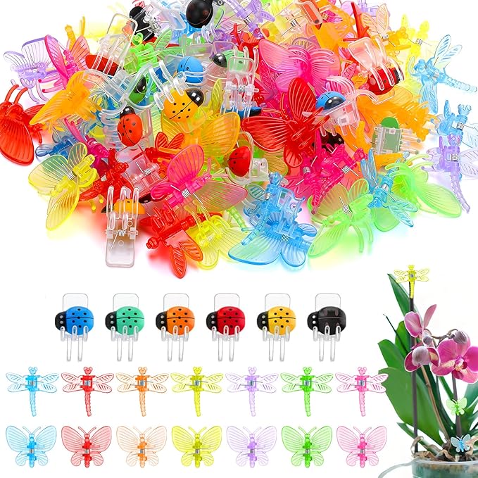 100Pcs Orchid Clips Butterfly Ladybug Plant Clips Dragonfly Orchid Support Clips Portable Cute Vine Clips for Support Garden Plant Flower Vine, Mix Color