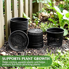 Weysat 16 Pcs Aquatic Plant Pots 6 Inch Round Pond Plant Baskets Net Pots for hydroponics Black Plastic Mesh Pond Containers for Hydroponics Live Aquarium Flowers