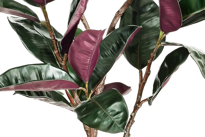4.5FT Artificial Rubber Tree - 54.5 Inch Tall Fake Plant Indoor Faux Tree with Bendable Branches & Realistic Leaves, Faux Floor Plant for Home Office Decor in White Pot