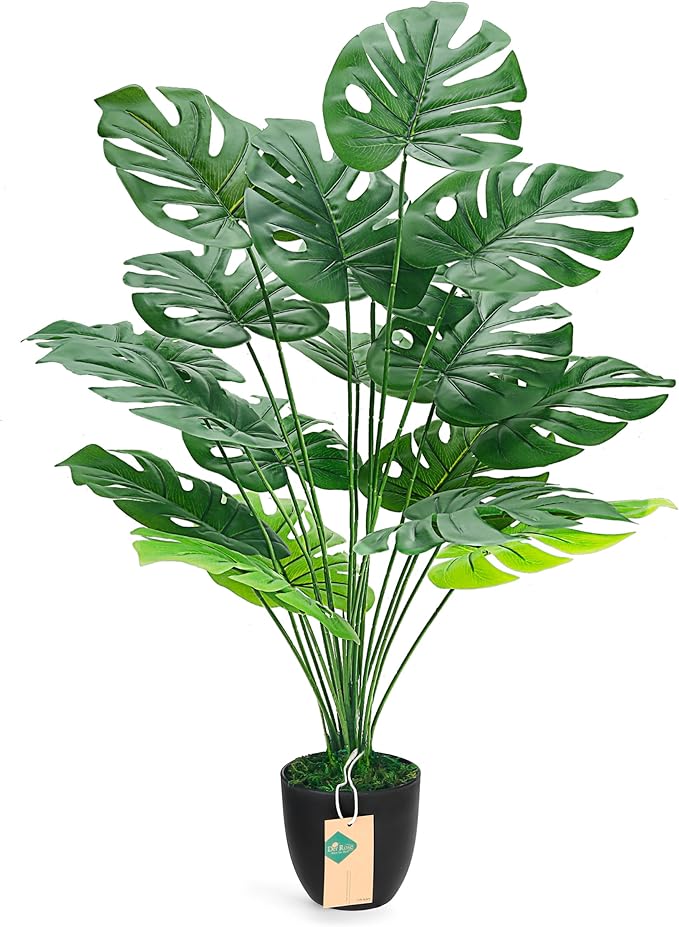 Der Rose Fake Plants 28'' Large Faux Plants Artificial Monstera Plants Indoor Tall in Black Pots for Home Office Bathroom Patio Floor Outdoor Decor