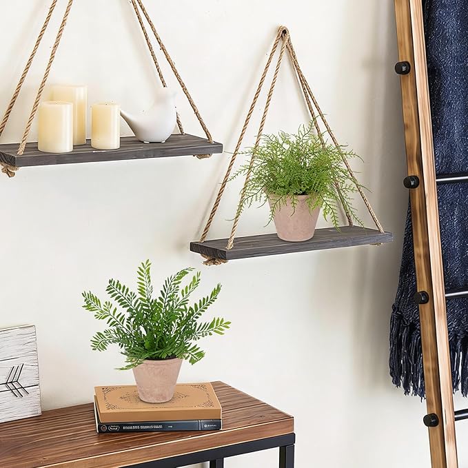 2 Pack Artificial Fern Potted Plant, Fake Plants in Pot, Small Faux Fern Plant for Home Office Farmhouse Living Room Bathroom Kitchen Tabletop Desk Shelf Decoration