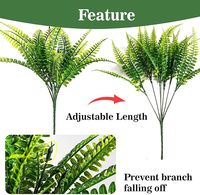 MAQIHAN 20 PCS Fake Fern - Artificial Ferns for Outdoors Faux Ferns for Outdoors Planter Large Outdoor Patio Decor Boston Fern Artificial Plants Faux Greenery Outdoor Porch Decor