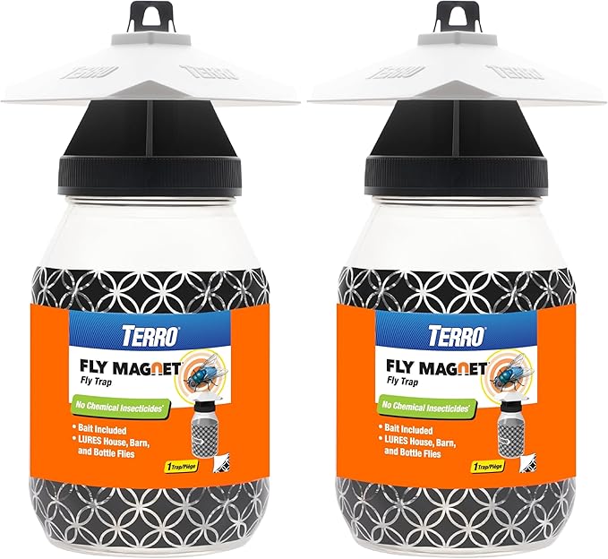 Terro T380 Outdoor Reusable Fly Magnet Fly Trap - Poison Free Trap with Bait (Pack of 2)