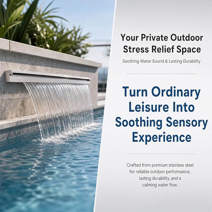 Stainless Steel Pool Fountain Waterfall Sheer Descent, 59 Inches Spillway for Swimming Pool, Outdoor Garden Pond, Patio & Backyard Water Feature Decoration(59")