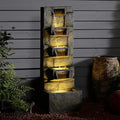 Outdoor Waterfall Fountain with LED Lights, 41” Tall Stone-Look Cascading Water Feature for Home Décor, Realistic Flowing Water Sound for Relaxation, Freestanding Indoor/Outdoor Fountain