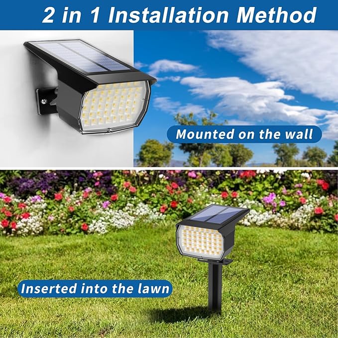 WENATY Solar Spot Lights Outdoor Waterproof IP65, 2 Pack Landscape Spotlights with 46 LEDs, 3 Modes Auto On/Off Solar Powered Flood Lights for Outside Pathway, Yard, Garden, Walkway (Warm White)