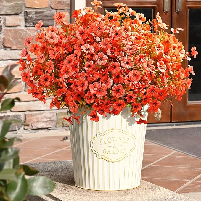 Waipfaru Artificial Fake Flowers Plants for Outdoor Decor, 24 Bundles Faux Plants Outdoor, UV Resistant Artificial Outdoor Plants, Silk Artificial Flowers for Outside Home Planter Porch Patio Decor