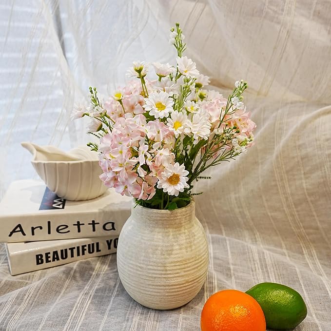 Jahe Faux Hydrangea Flowers Fenterpieces for Tables, Hydrangea Artificial Flowers Mixed Potted Plant, Fake Daisy Mixed Bouquet with Pot, Living Room, Bathroom, Balcony, Light Pink