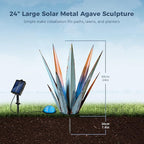 24” Large Solar Metal Agave Plants Outdoor Decor, Tequila Rustic Sculpture Outdoor Statues, Garden Sculpture for Patio Path Courtyard and Lawn (Vintage Blue-Solar Light)