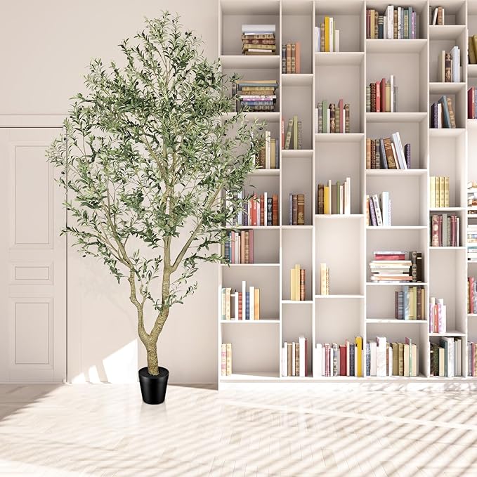 FEELEAD Faux Olive Tree 9ft - Realistic 9 Feet (108in) Artificial Olive Tree, Fake Olive Tree with Lifelike Leaves & Textured Branches, Olive Trees Artificial Indoor for Living Room, Office