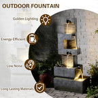 Sunlinua 48.4" H Outdoor Water Fountain with 4 Tiers Cascading Realistic Rock Waterfall Fountains with LED Lights Outdoor Water Fountain for Garden Patio Backyard Porch Home Decor