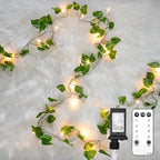 suddus Vine with Fairy Light Plug in, 33ft 100 LED Pothos String Lights Connectable with Remote, Leaf Lights for Bedroom, Room, Wall, Garden, Party, Wedding Dorm Decor (Warm White)