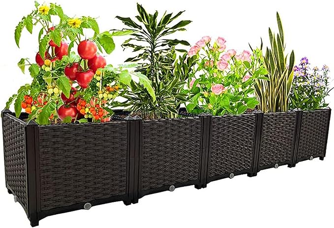 Large Planters for Outdoor Plants Raised Garden Bed Kit Rectangular Elevated Plastic Garden Boxes for Gardening Vegetables Flowers in Backyard Patio Balcony