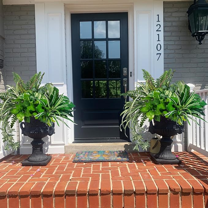 Artificial Plants Faux Greenery for Outdoor Porch Planter, UV Resistant Fake Realistic Large Shrubs Bushes Plastic Green Filler for Spring Outside Front Door Patio Decoration, 8 Bundles