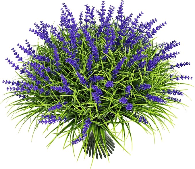 15 Bundles UV Resistant No-Fade Outdoor Artificial Plants & Flowers, Adjustable Height Fake Lavender Flowers Indoor & Outdoor Decor for Garden Patio Pathway Hanging Planter Front Porch