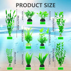 Artificial Aquarium Plants Set, Plastic Fish Tank Decorations, Fish Tank Decor for Betta Goldfish (18pcs-Green)
