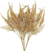 PASYOU Artificial Golden Plants Decoration, Fake Shrubs Plastic Leaves Faux Plant for Indoor Outdoor Home Garden Party Verandah Wedding DIY Christmas Decor Gold Foliage Tail Grass Bundles - 3 Pack