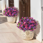 Homsunny Artificial Fake Hanging Flowers with Basket for Outdoors, Faux Silk Petunias Flower Spring Summer Decor UV Resistant Look Real Outside Patio Front Porch Decorations