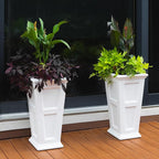 Mayne Fairfield 28-Inch Tall Planter, 2-Pack – Self-Watering, Weather-Resistant Planter for Flowers – Durable Outdoor Design for Patio, Porch, or Entryway