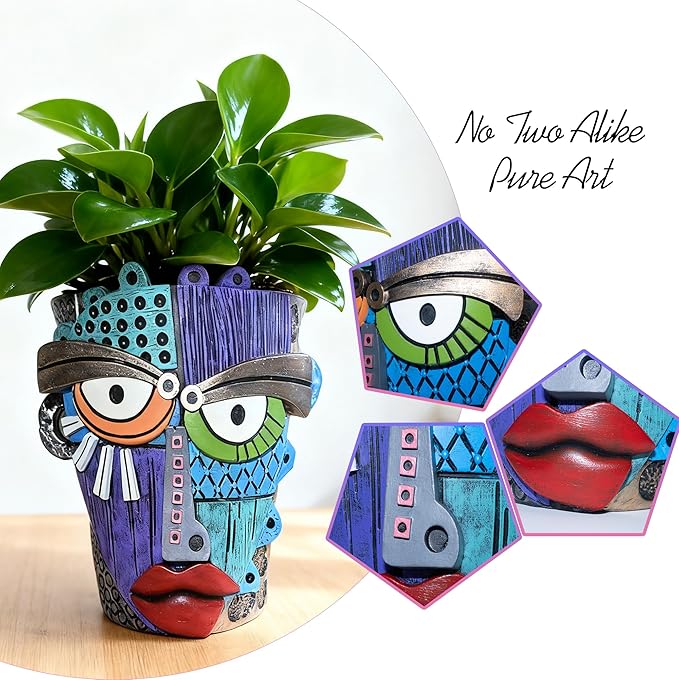 Midogaigai Abstract Face Planter Pots for Plants,Hand-Painted Colorful Flower Pots with Drainage,Indoor Outdoor Garden Decor Gift(Eclectic,Small)