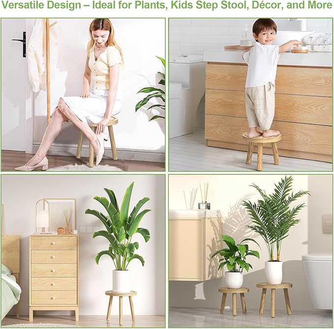 5-Pack Wood Plant Stands Indoor, Single Plant Stand for 6-12 Inch Pots, Mid-Century Modern Plant Stool, Tall Plant Stand for Large Plants for Living Room, Balcony, Office (Light Brown)