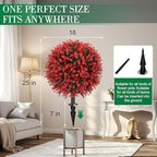 AOKIIE Set of 2 Artificial Red Boxwood Topiary Ball Tree for Outdoor with Ground Spike, 22" UV Resistant Faux Greenery Shrubs, Fake Plants for Garden Yard Porch Patio(Red)