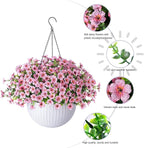 HyeFlora Artificial Fake Hanging Plants Flowers Basket for Outdoor Outside Summer Decor, Faux Silk Pink Daisy Realistic UV Resistant for Porch Patio Balcony Home Yard