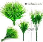 10 Bundles Artificial Grass Plants,Outdoor Faux Grass Plant UV Resistant Fake Plastic Wheat Grass for Indoor Outdoors Fake Realistic Grass for front porch yard patio balcony Garden Decoration- Green