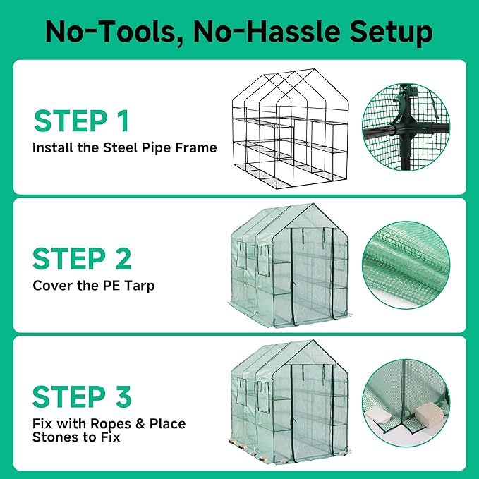 SUNGIFT Greenhouse for Outdoors 56 x 85 x 77 Inch, Walk-in Outdoor Greenhouses, Portable Green House 3 Tiers 20 Shelves for Garden, Patio, Backyard, Green