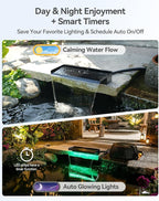 POPOSOAP Pond Waterfall Kit with Colorful LED Lights & 1200GPH Pond Pump, APP & Remote Control, Auto Timer, Pond Waterfall Spillway with 9.8FT Corrugated Tube for Pool, Garden, Patio, Backyard-P46DC