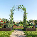 SUNYRISY Galvanized Raised Garden Bed with 87" H Arch Trellis for Climbing Plants Outdoor, Large Metal Planter Box with Netting for Gardening Flowers Vegetables Fruit, Wood Grain