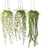 3 Packs Fake Hanging Plants with White Pots, 37" Artificial Hanging Plants for Wall Decor, Fake Plants Mandala Vine Indoor/Outdoor for Home Bathroom Bedroom Kitchen Office Room Decor