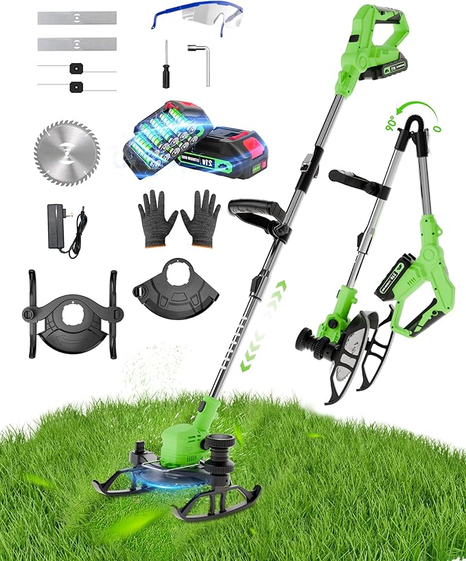 3 in 1 Cordless Weed Wacker, 21V Battery Powered Weed Eater & Brush Cutter, Electric Grass Trimmer/Edger Lawn Tool, 19000RPM Motor, 2 x 2.0Ah Batteries and Charger Included, Eco Friendly Grass Cutter
