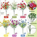 ATTGREAT Artificial Spring Flowers Outdoor Faux Plants UV Resistant Fake Patio Flowers Plastic Greenery Plnats Outside Bulk for Spring Garden Hanging Planter Home Vase Decor, 36 Bundles (Multicolor)
