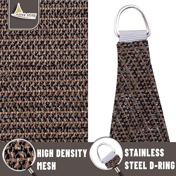 LOVE STORY 16' x 16' x 16' Triangle Brown Sun Shade Sail Canopy Sunshade UV Block for Outdoor Patio Garden Backyard