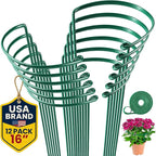 K-Brands 12 Pack Plant Support Stakes – Heavy-Duty Half Round Peony Support Ring and Cage for Indoor and Outdoor Plants – Peony, Tomato, Hydrangea, Rose 10" Wide x 16" High