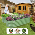 Galvanized Raised Garden Bed Outdoor- Raised Beds for Gardening| Metal Planter Box, Steel Raised Garden Bed Kit with Safety Edging and Gloves for Vegetables, Flower, Herbs (6x2x1.4FT, Green)