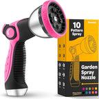 Hose Nozzle [Pink] Heavy Duty Hose Sprayer With 10 Adjustable Watering Patterns. Thumb Control Design, Comfortable Ergonomic Grip, Garden Hose Nozzle for Watering Plants & Lawns/Fun showers/Cleaning