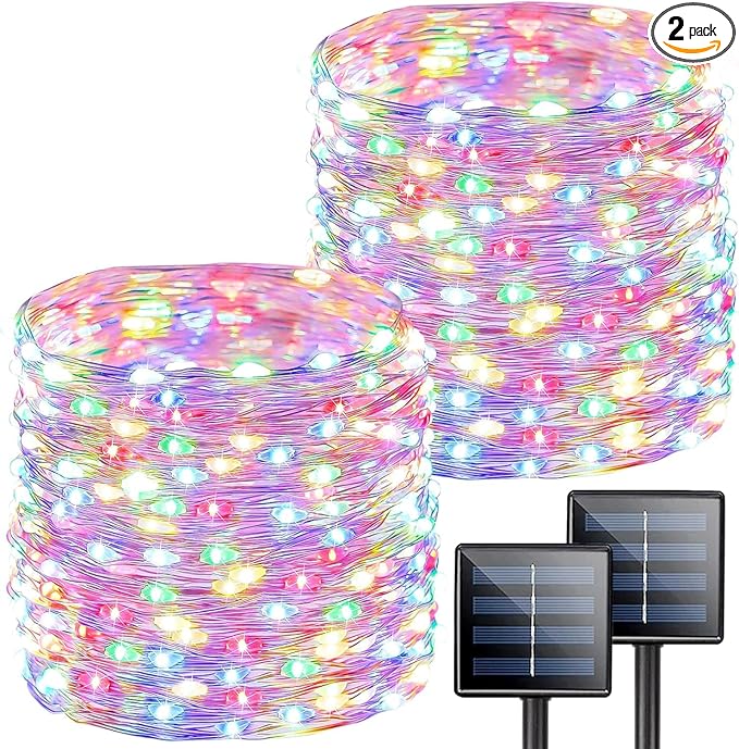 Extra-Long 144FT Solar String Lights for Outside, 2 Pack 400LED Solar Fairy Lights Outdoor Waterproof, Copper Wire with 8 Modes Solar Twinkle Lights for Tree Garden Party Patio Xmas Decor (Multicolor)